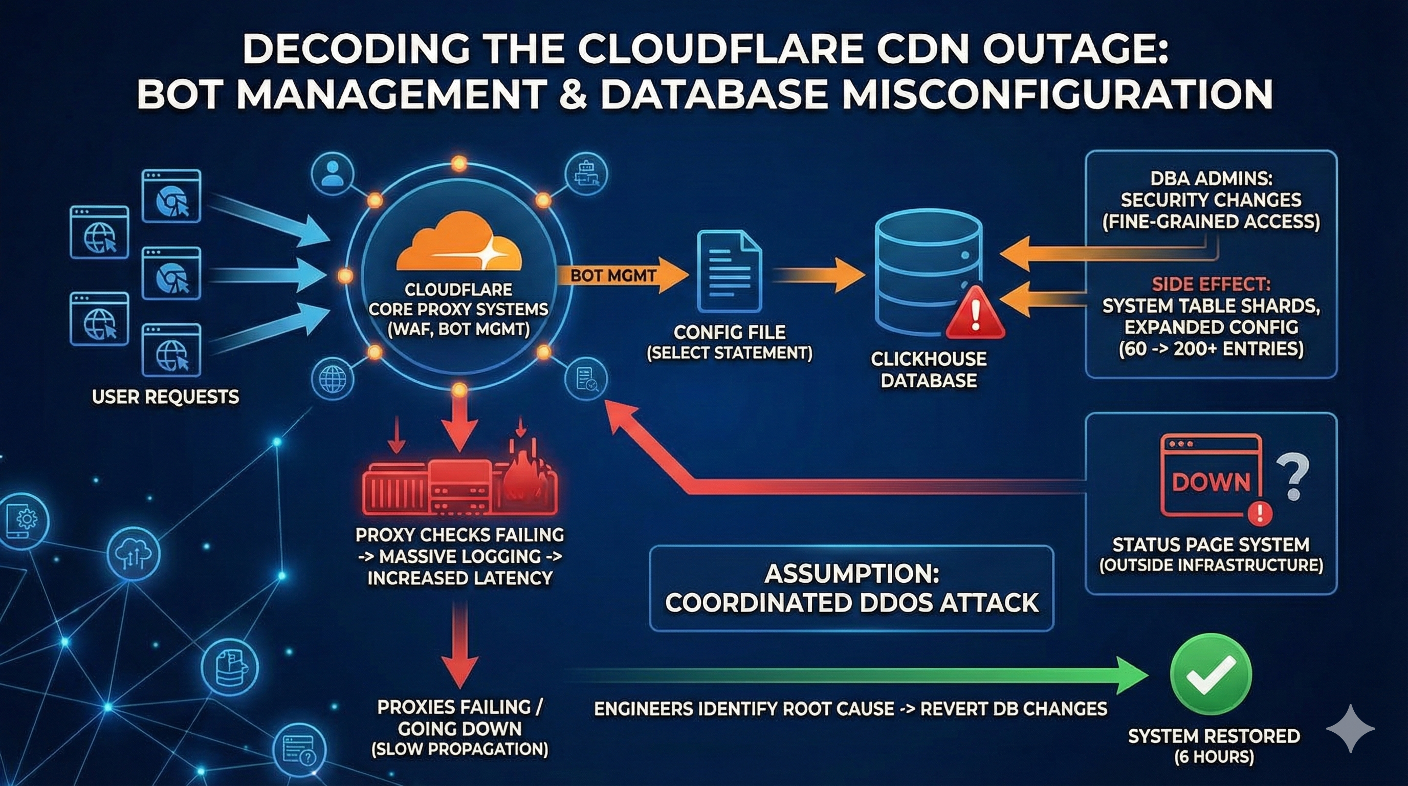 Cloudflare outage concept: config propagation and logging amplification